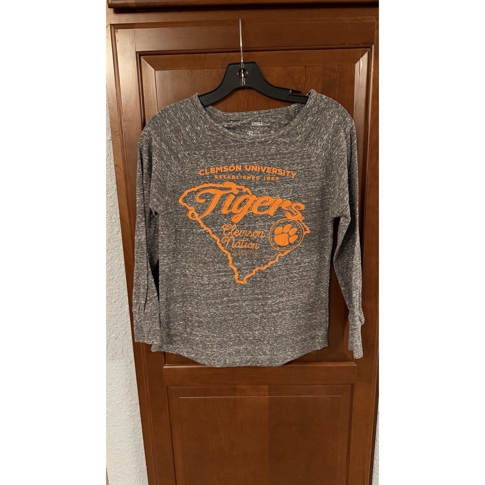 Clemson Tigers Nation Heather Gray Long Sleeve T-Shirt Outline Of SC Women Small